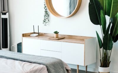 white wooden dresser with mirror